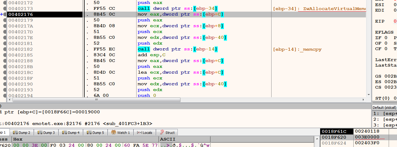 Figure 12 – allocation of new region to host the shellcode