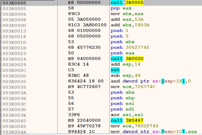 Figure 20 – landing at the shellcode