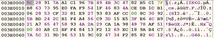 Figure 8 - encrypted shellcode placed at 0x003E0000