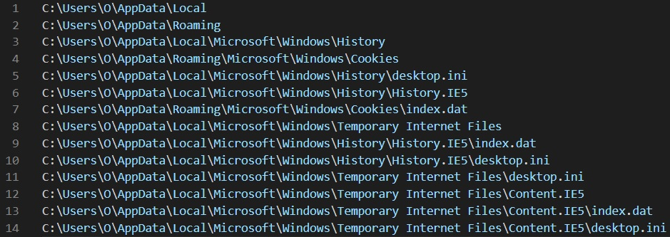 Figure 30 – list of files and folders being accessed